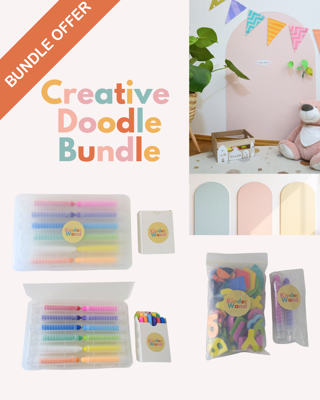 Creative Doodle Bundle – Magnetische Wandsticker, Stifte und Nachfüllset für kreatives Zeichnen und Spielen