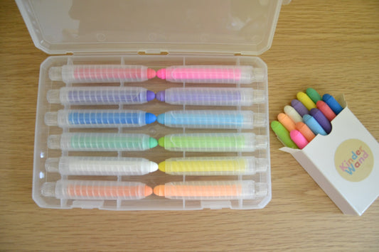 Rebo Kinderwand Bundle – 12 magnetische Wachsmalstifte mit Nachfüllset für endlosen Malspaß

